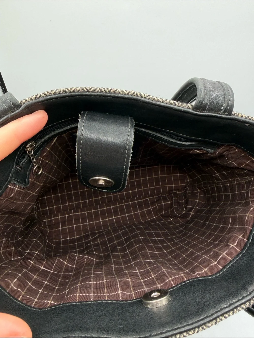 Coach Vintage 1999 Bleecker Gray Herringbone Tweed Leather Shoulder Bag 6127